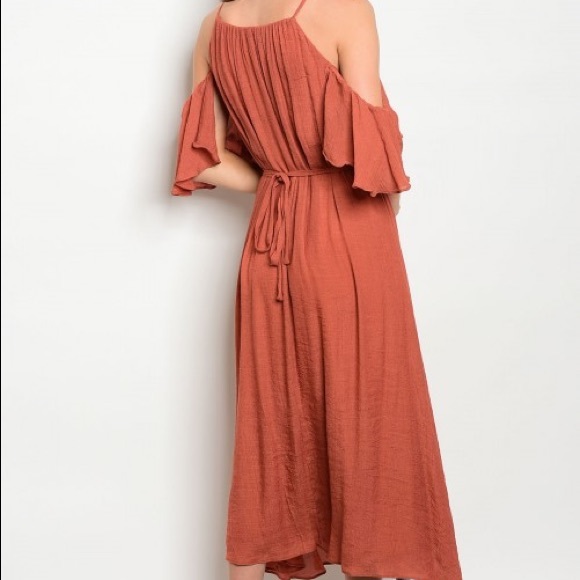 🌿LAST ONE🌿Burnt Rust Ruffle Halter Midi Dress - Picture 3 of 3