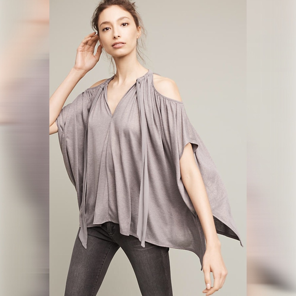 Anthro Deletta Tulay Open-Shoulder Metallic Top
