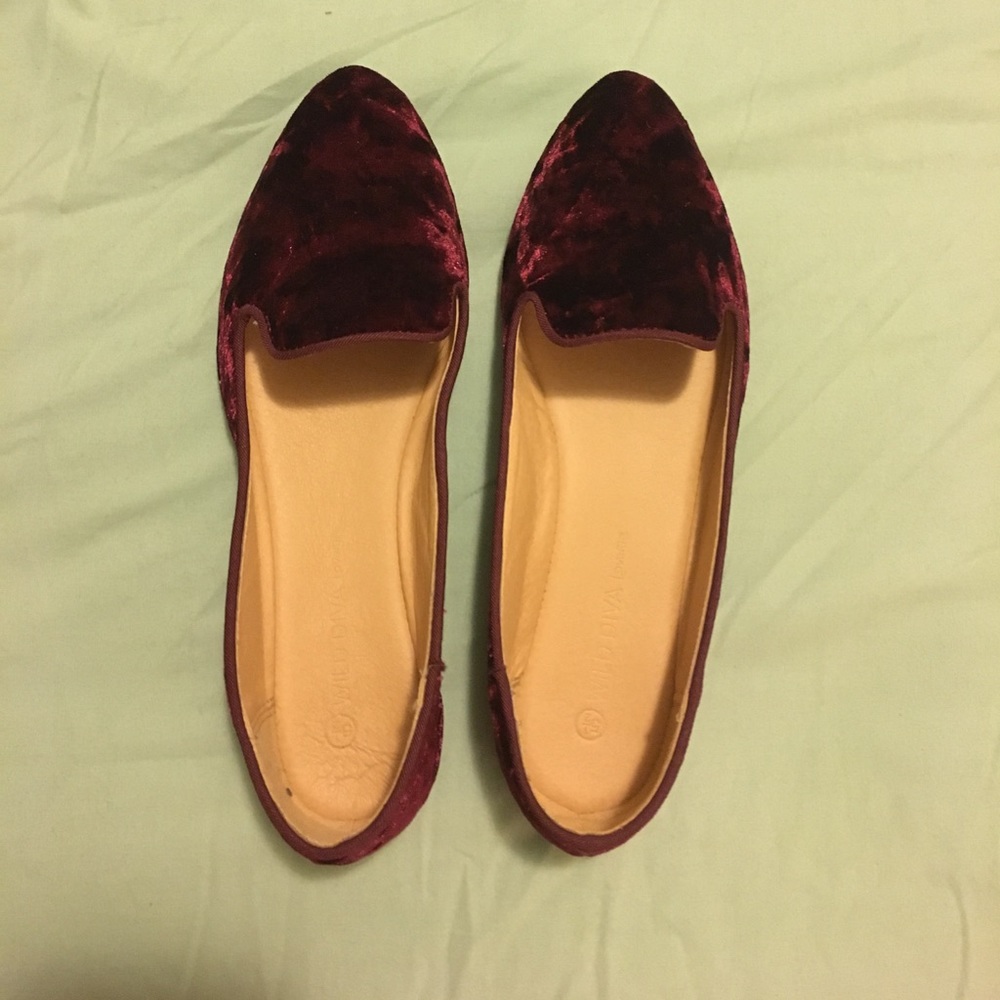 Wine Colored Velvet Flat Loafers