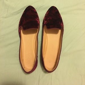 Wine Colored Velvet Flat Loafers