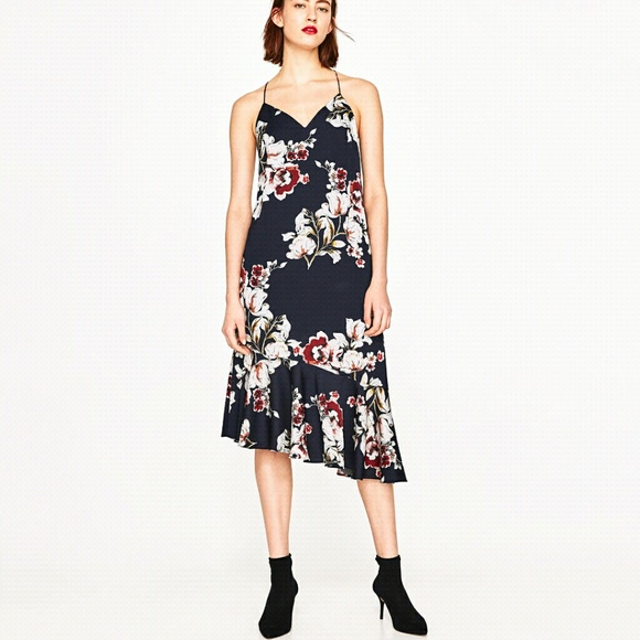 Zara Frilled Camisole Floral Slip Black dress S NWT BLOGGER'S FAVORITE - Picture 6 of 11