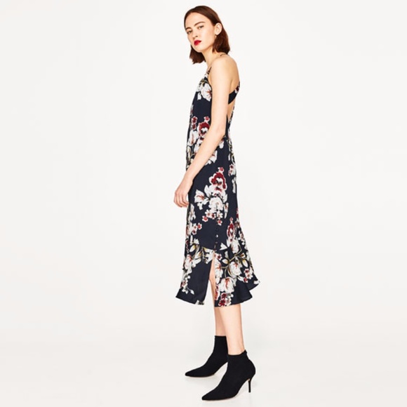 Zara Frilled Camisole Floral Slip Black dress S NWT BLOGGER'S FAVORITE - Picture 8 of 11