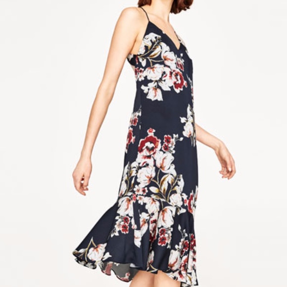 Zara Frilled Camisole Floral Slip Black dress S NWT BLOGGER'S FAVORITE - Picture 7 of 11