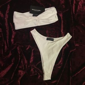 NWT Pretty Little Thing White Bow Top Bikini Set
