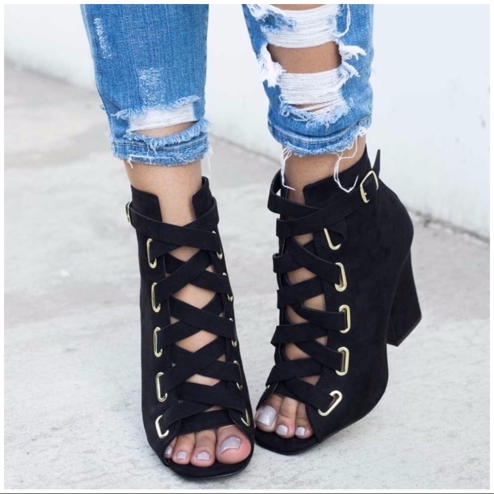 LAST PAIR! Lace Up Faux Suede Booties - Picture 2 of 3