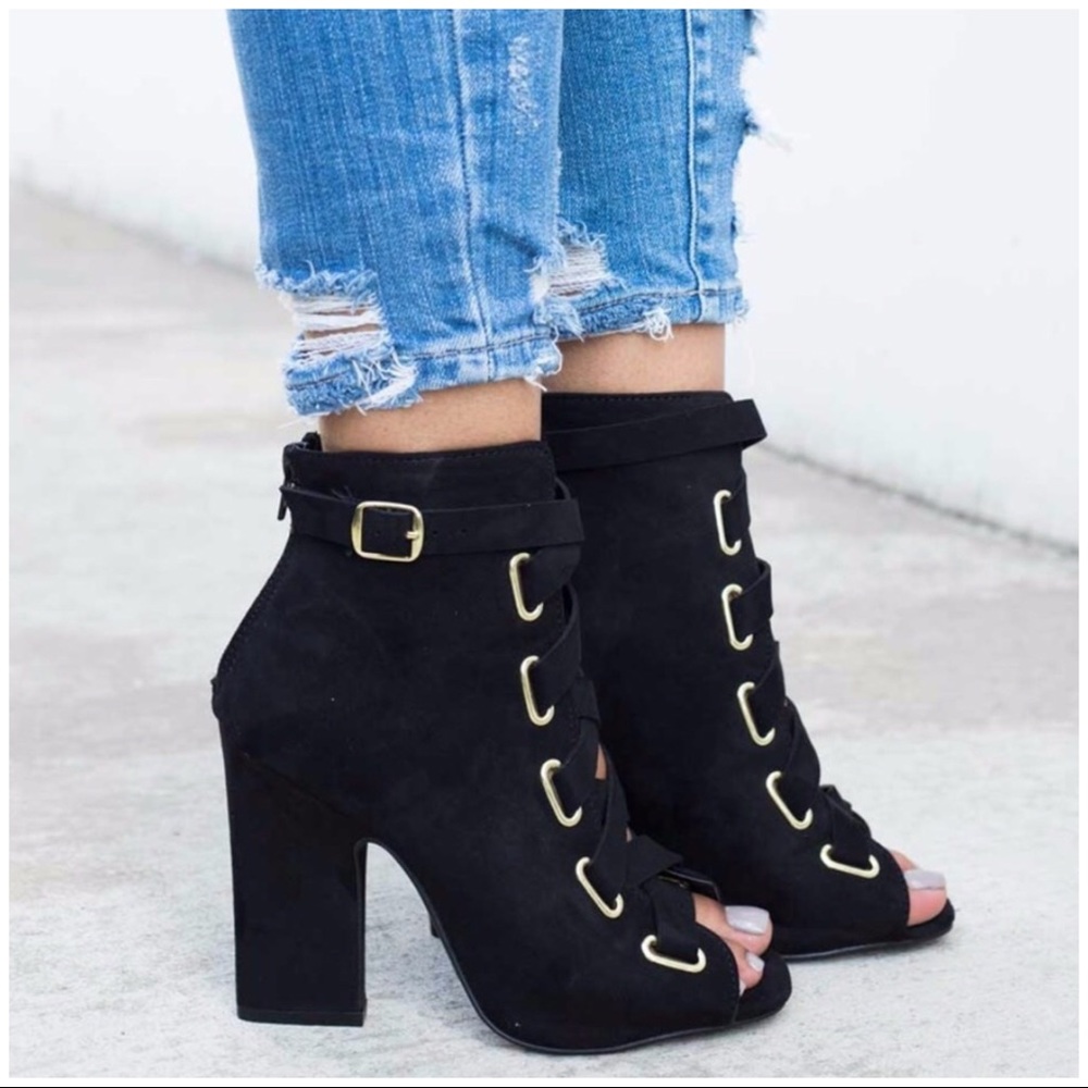 LAST PAIR! Lace Up Faux Suede Booties - Picture 3 of 3