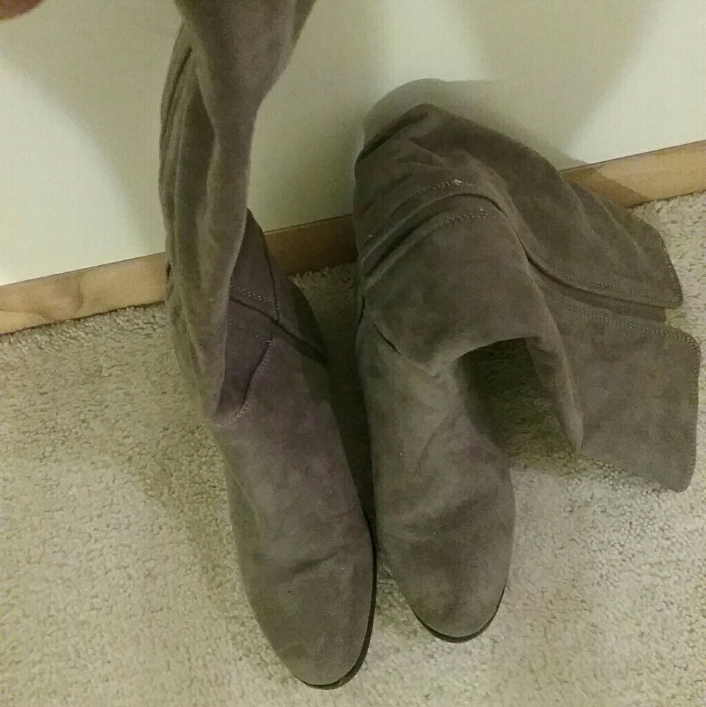 Grey knee boots
