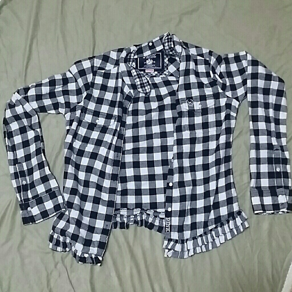 PINK Black and White Checkered Button Down