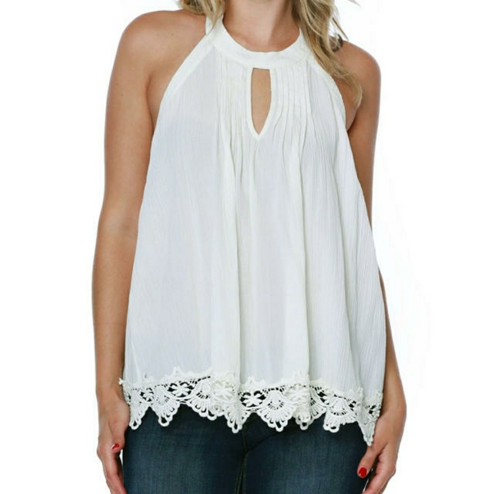 C and J Collection Lace Trim Halter Top
