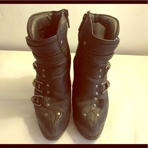 Ash black leather ankle boots with metal details