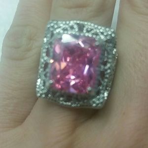 Pink gemstone silver ring