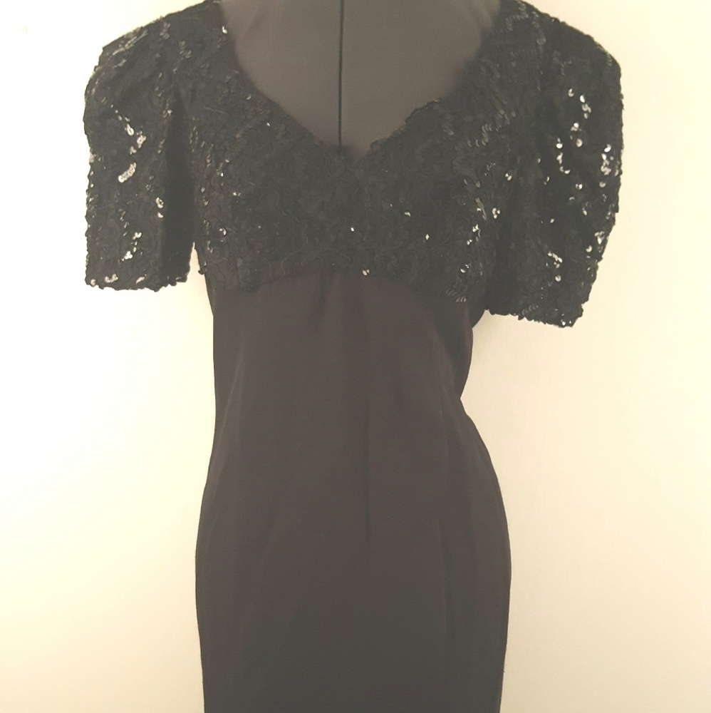 Little Black Dress Sequins V-Neck Cap Sleeves
