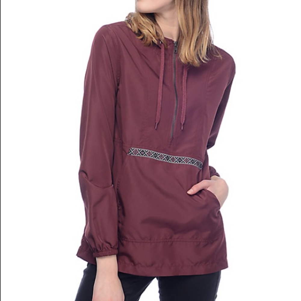 Zine Layna Jacquard  Burgundy Windbreaker Jacket