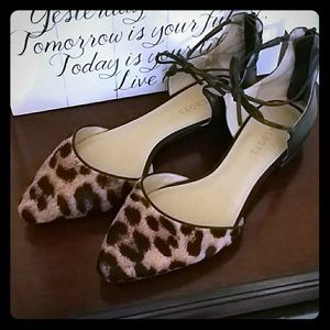 Talbots calf hair leather leopard flats