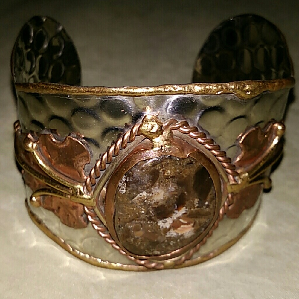 Vintage Mixed Metal and Natural Stone Cuff