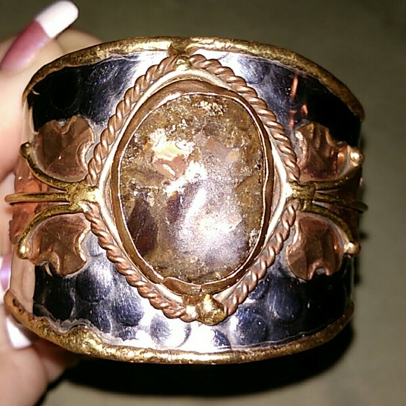 Vintage Mixed Metal and Natural Stone Cuff - Picture 6 of 6
