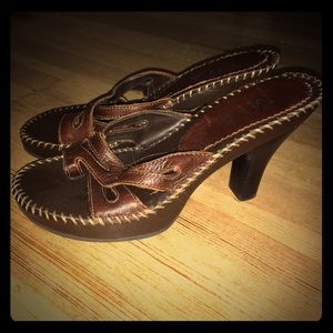 Brown slip on leather heel sandle
