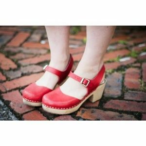 Lotta Handmade Red Swedish Clogs with Wooden Heel