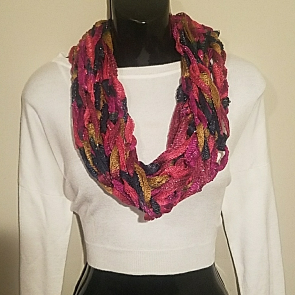 Hand Made Multicolored Crochet Infinity Scarf