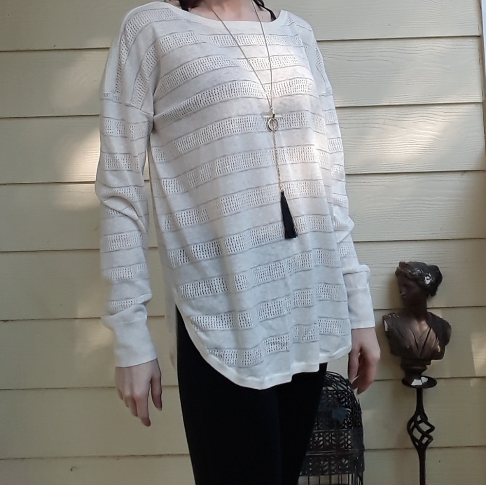 Athleta Sheer White Sweater with Shirttail Hem