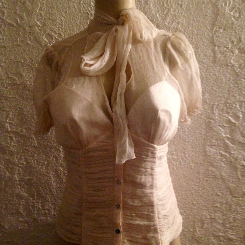 Shelli Segal silk top with neck tie for bow *med