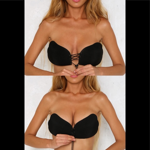 2 breast lift invisibleArmless Bra black and beige - Picture 1 of 5