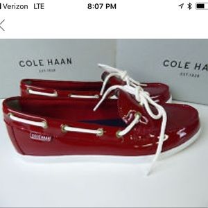 Cole Hann patent leather red boat shoes