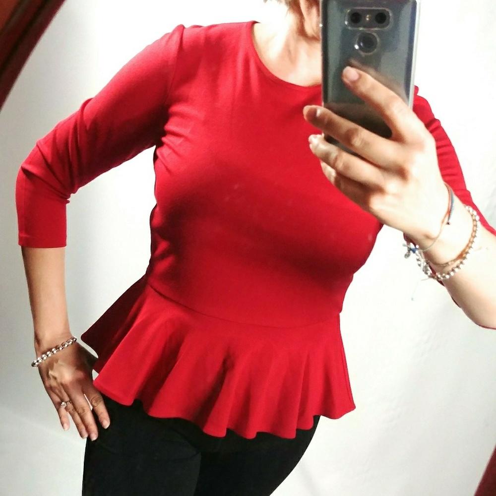 NWT Ralph Lauren Bright Red Peplum Blouse