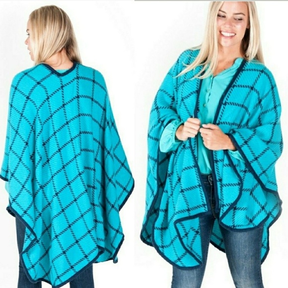Blue plaid jacket, cape, wrap yourself in warmth - Picture 3 of 6