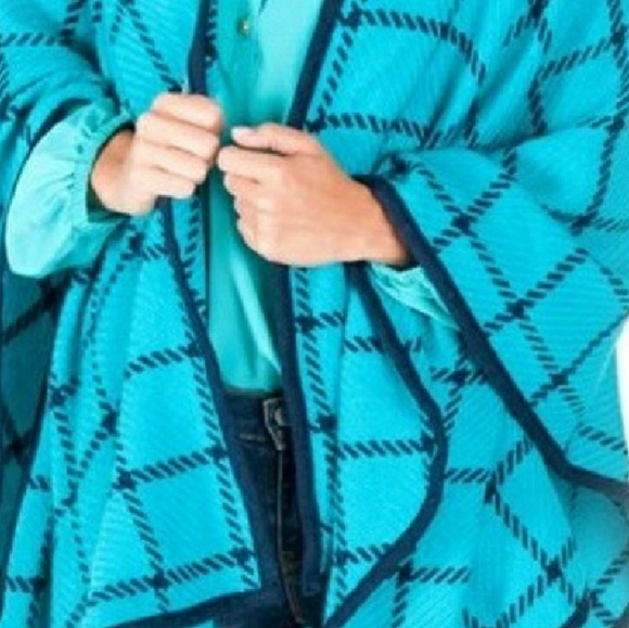 Blue plaid jacket, cape, wrap yourself in warmth - Picture 4 of 6