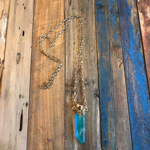 Aqua Quartz and Gold Gilded- Prism Necklace