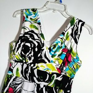 Colorful Floral v neck spring sleeveless dress