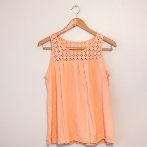 Peach Coral Eyelet Trim Flowy Tank