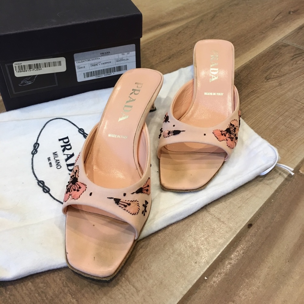 Prada blush color slip on mules