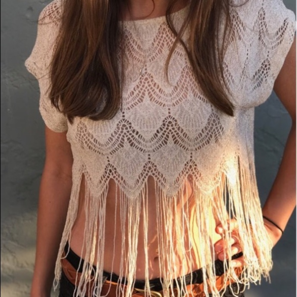 Pacsun Kirra Fringe Gold Crop Top