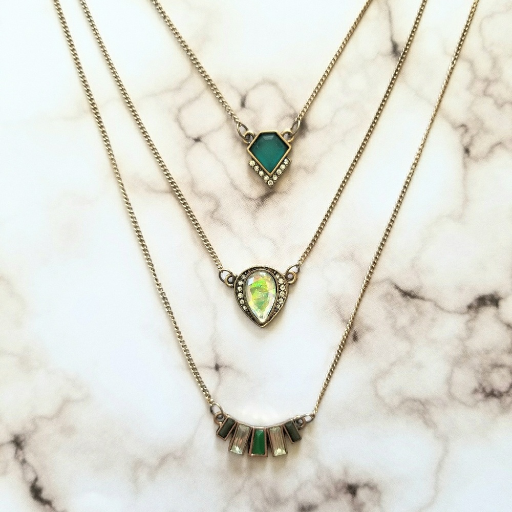 5 for $25 Set of 3 Green Crystal Necklaces - Picture 6 of 7