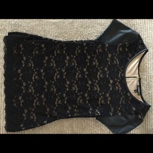 Express Black Lace & Leather Sleeved Top
