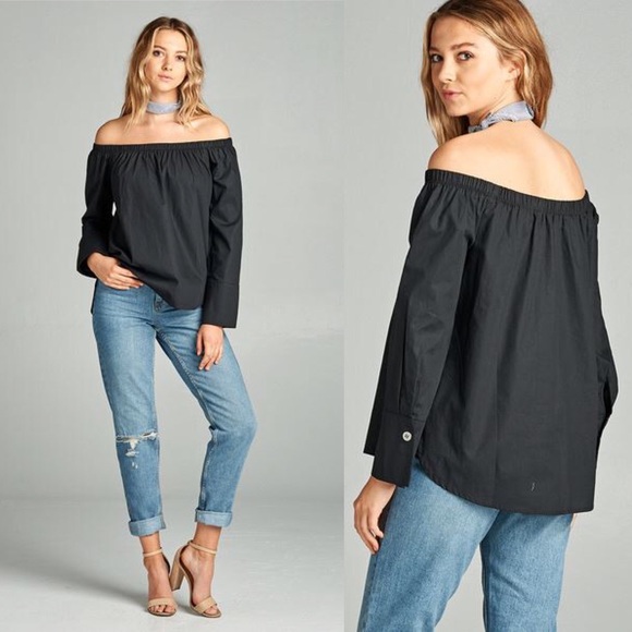 NEW M,L Off Shoulder Woven Blouse Long Sleeve - Picture 3 of 5