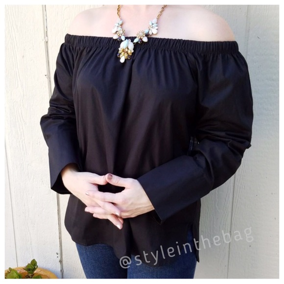 NEW M,L Off Shoulder Woven Blouse Long Sleeve - Picture 2 of 5