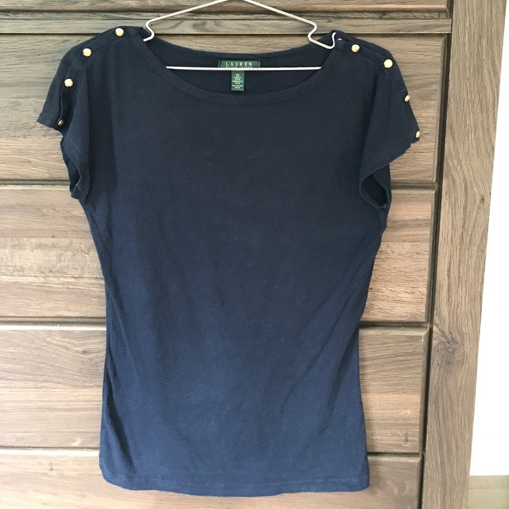 Ralph Lauren Tee with Gold button detail!