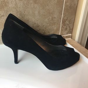 Black Suede Peep Toe Heel