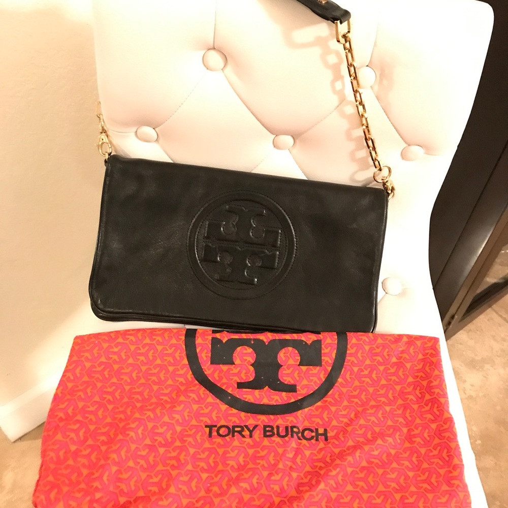 Tory Burch Reva Bombe Leather Clutch
