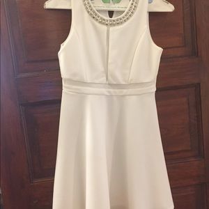 Girls white dress diamond pearls neckline size 12