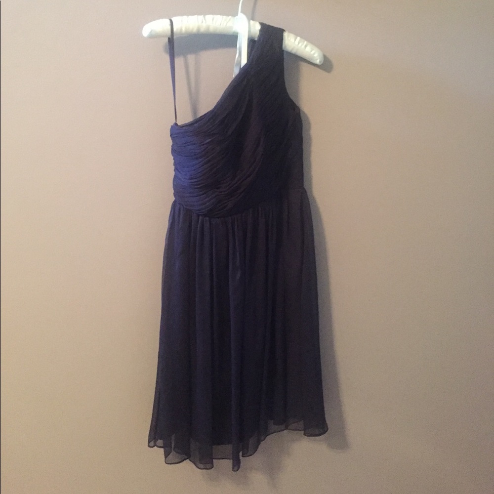 Love Lane navy one shoulder chiffon dress. Size 2.