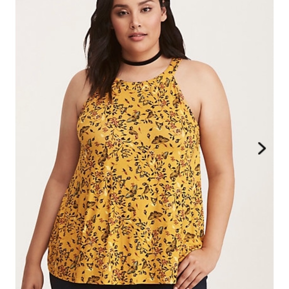 Floral Butterfly Print High Neck Tank Top