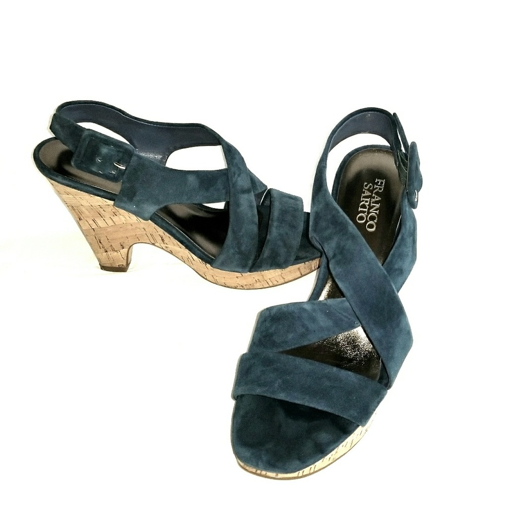 Blue Suede Franco Sarto Cork Strappy Sandal 8