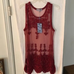 Gorgeous sheer wine dress/tunic new Sz L