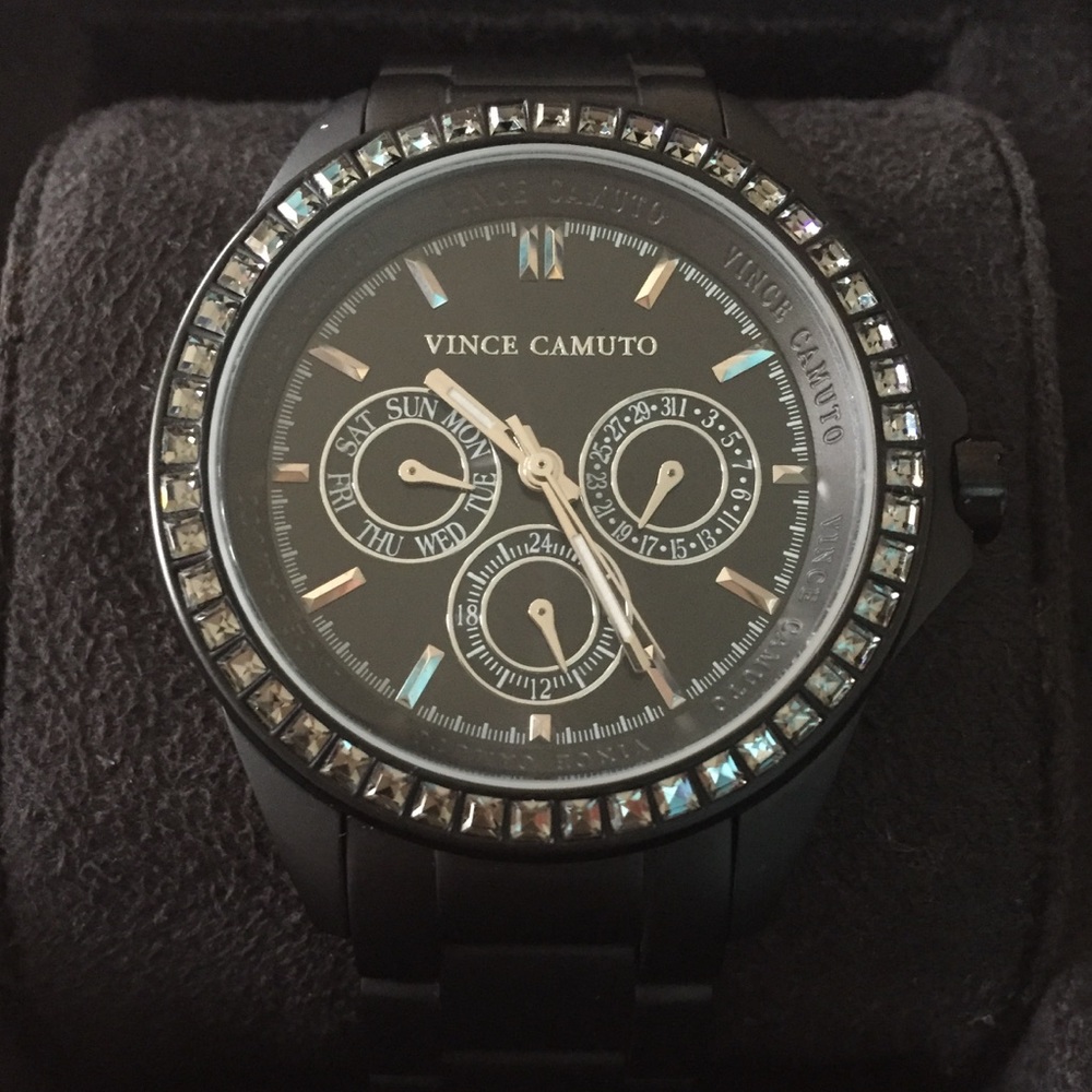 Vince Camuto Swarovski Crystal Matte Black Watch
