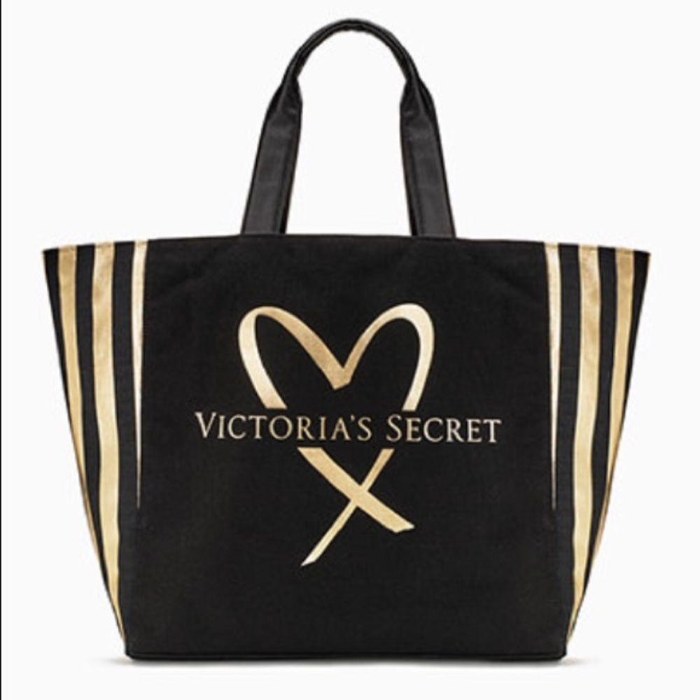VS Victoria's Secret LOVE Tote Bag Black Gold