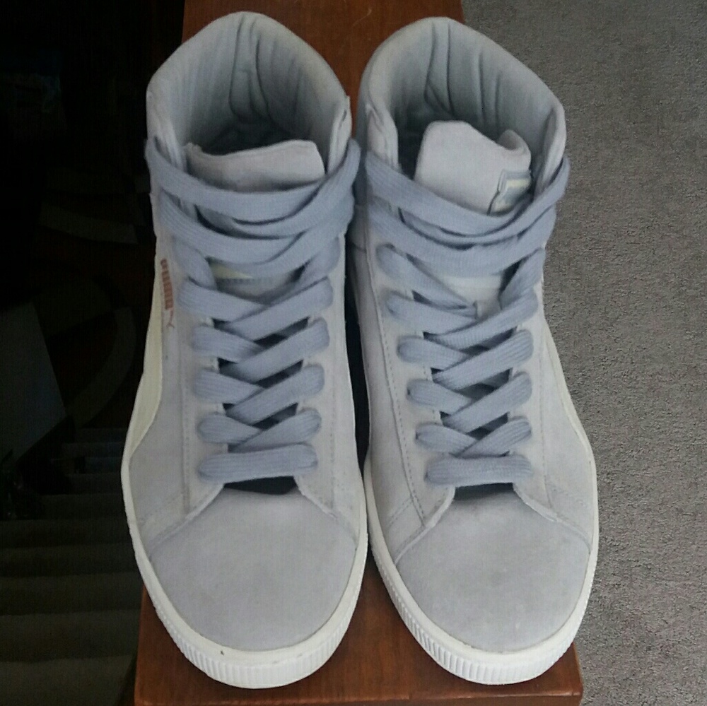 Men7.5/Women9.5; Mid-top Puma Suede, grey